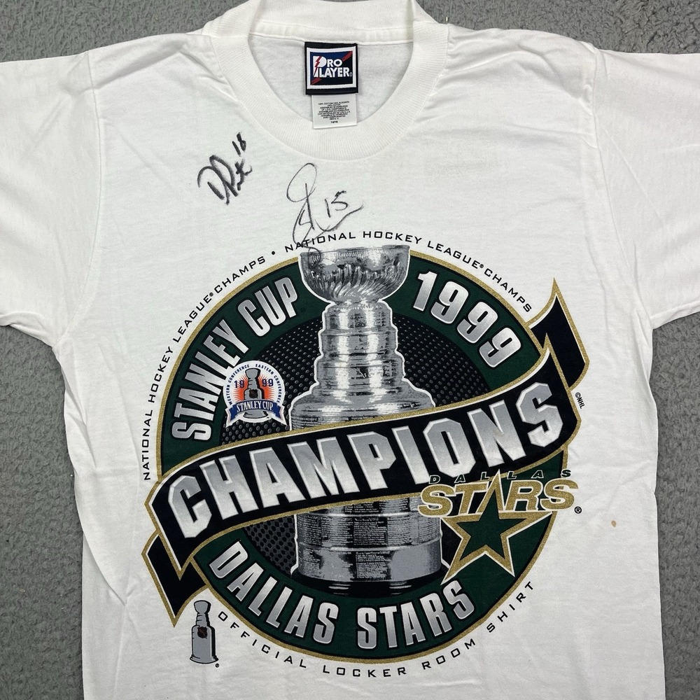Vintage 1999 Dallas Stars Stanley Cup Champion NHL Hockey T Shirt Signed Youth L